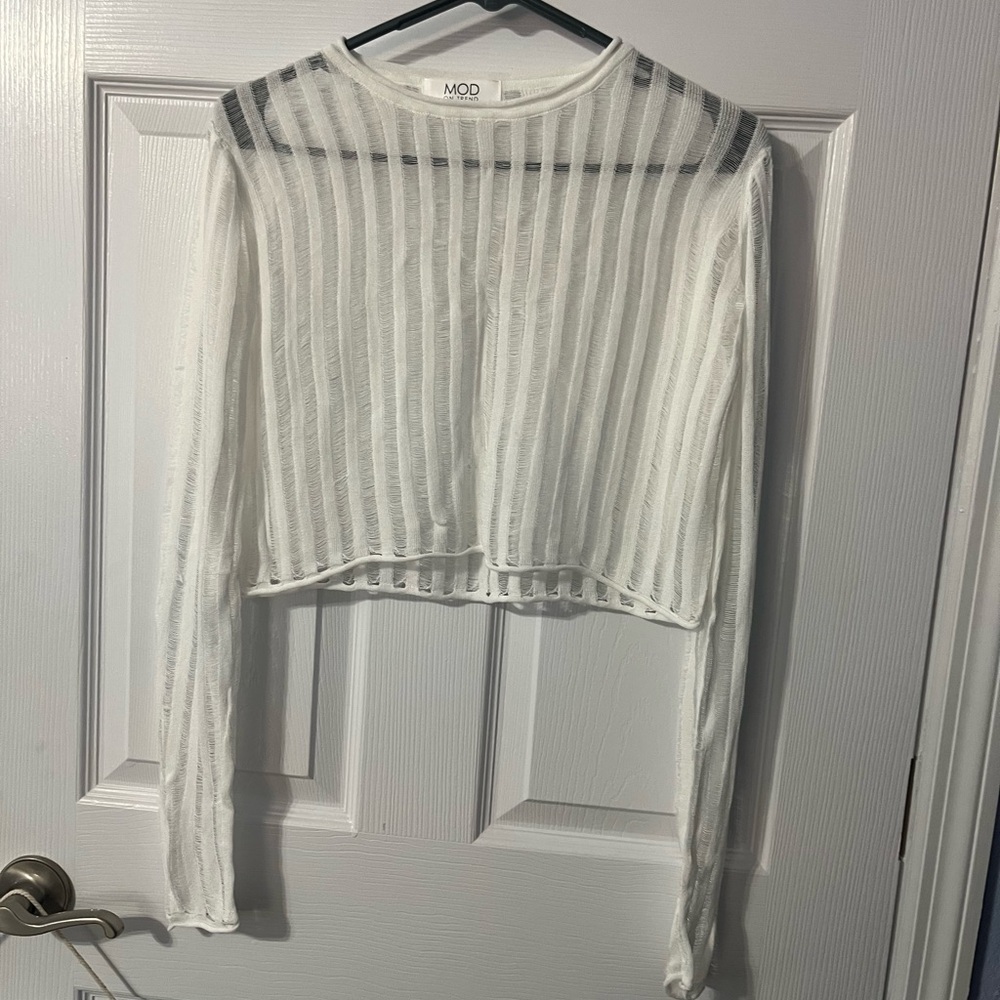 White Sheer Long Sleeve Top